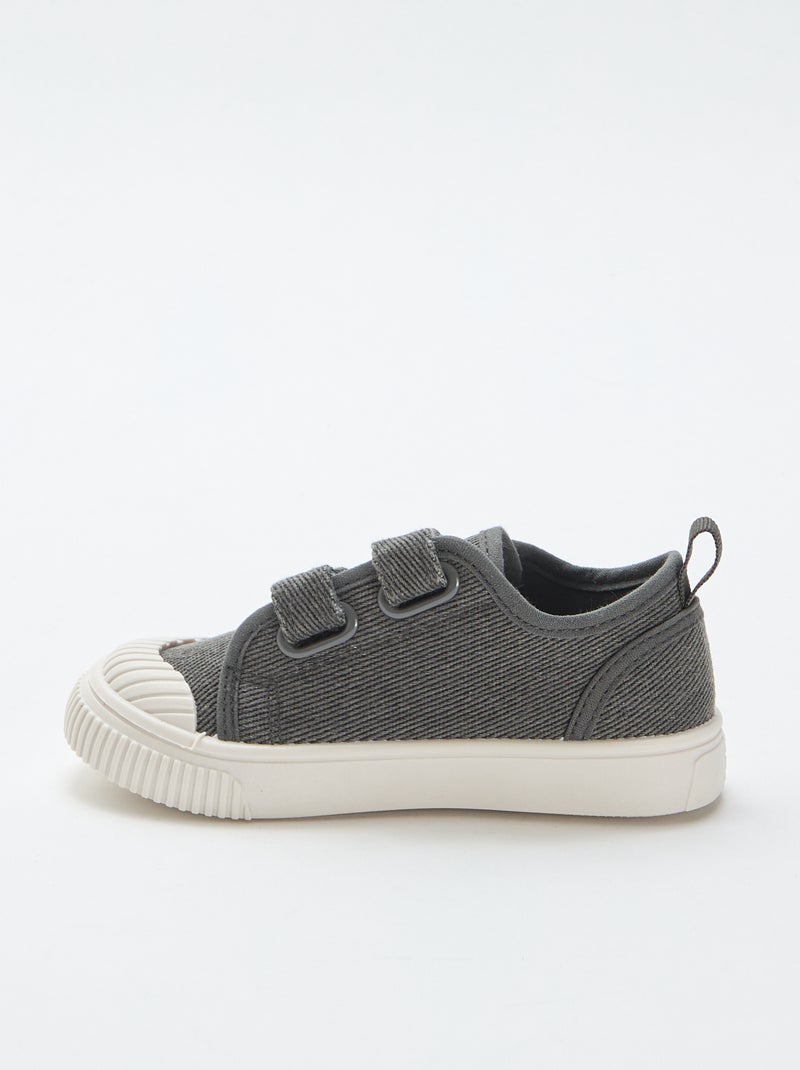 Lage canvas sneakers met klittenband Grijs - Kiabi