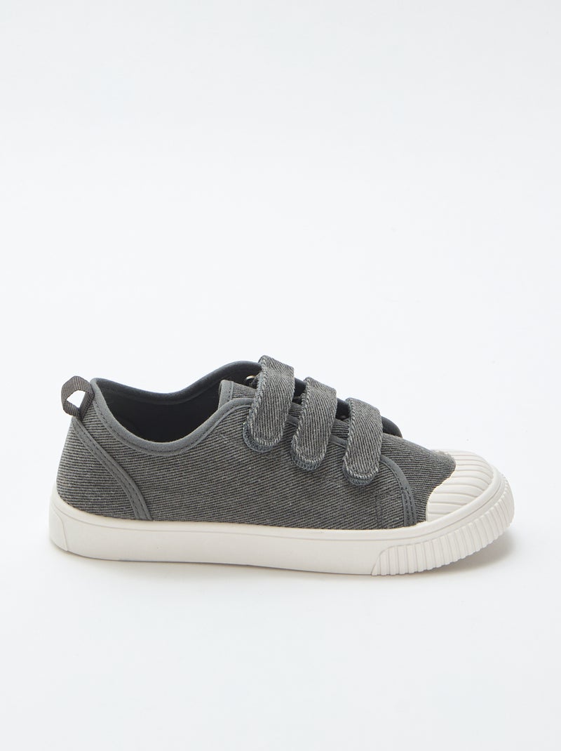 Lage canvas sneakers met klittenband Grijs - Kiabi