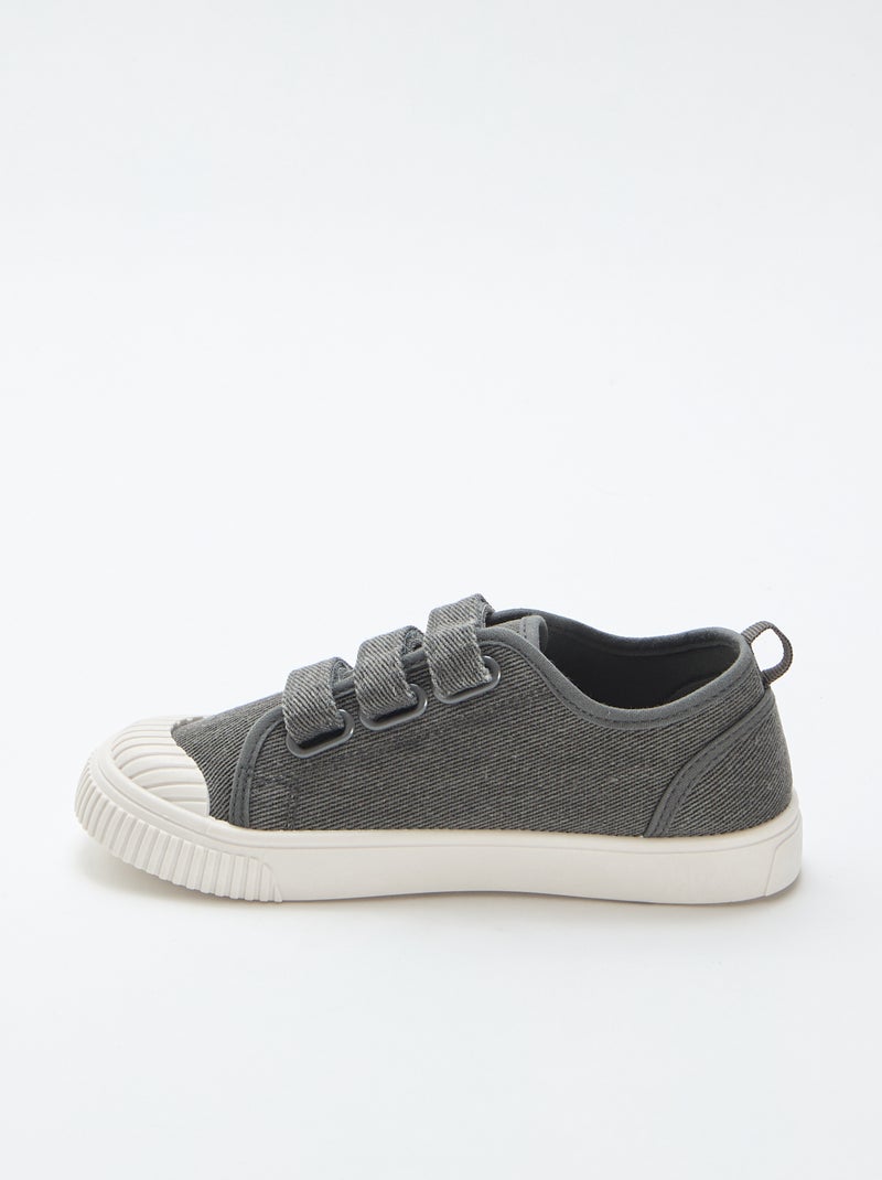Lage canvas sneakers met klittenband Grijs - Kiabi