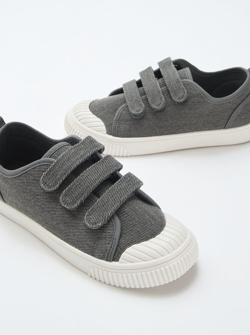 Lage canvas sneakers met klittenband Grijs - Kiabi