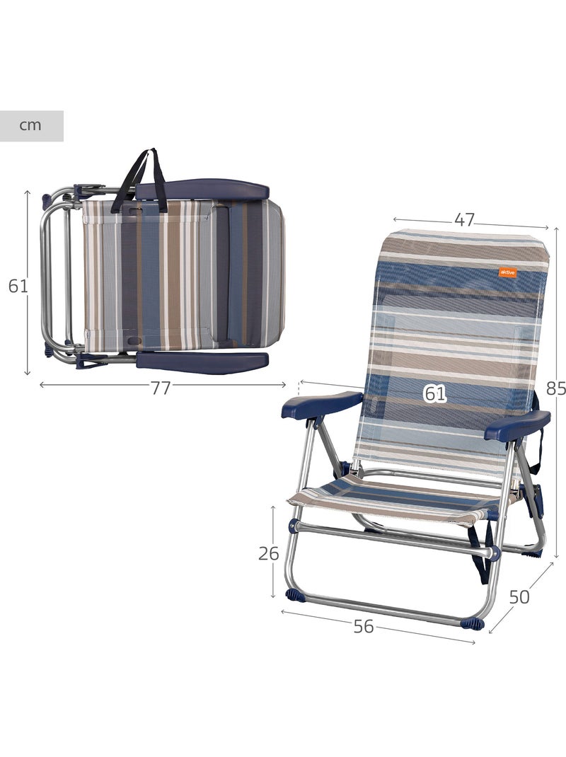 Lage opklapbare strandstoel, 5 standen aktive Blauw - Kiabi
