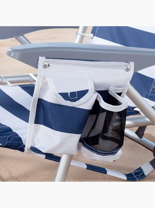 Lage opvouwbare strandstoel met rugzak, 4 standen, gestreept, met kussen en opbergvak aktive - Kiabi Lage opvouwbare strandstoel met rugzak, 4 standen, gestreept, met kussen en opbergvak aktive - Kiabi
