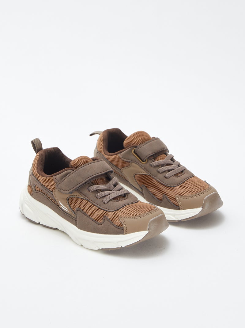 Lage sneakers - stof en mesh Bruin - Kiabi