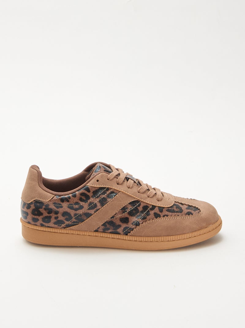 Lage sneakers met contrasterende vlakken Bruin - Kiabi