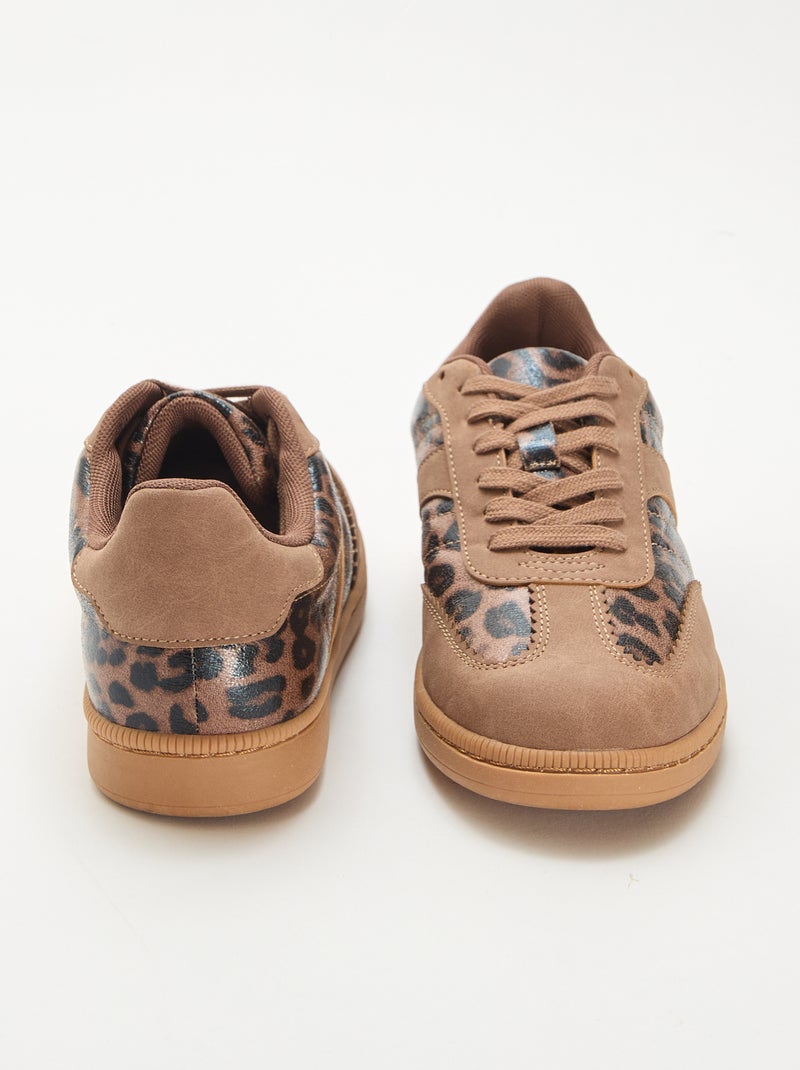 Lage sneakers met contrasterende vlakken Bruin - Kiabi