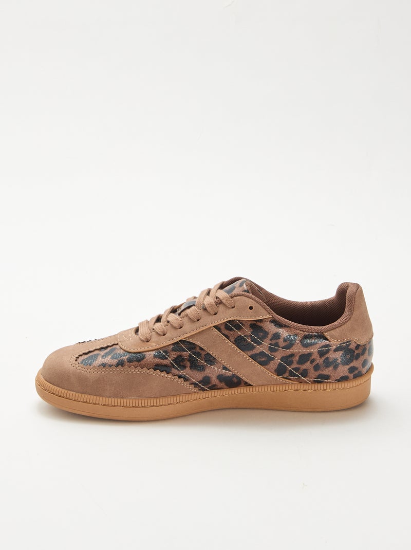 Lage sneakers met contrasterende vlakken Bruin - Kiabi