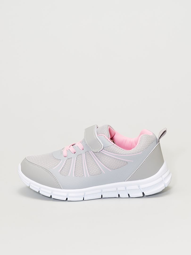 Lage sneakers met elastische veters en klittenband grijs / roze - Kiabi