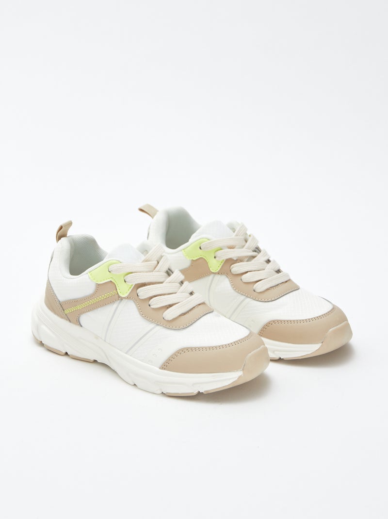 Lage sneakers met fluorescerende details Biege - Kiabi