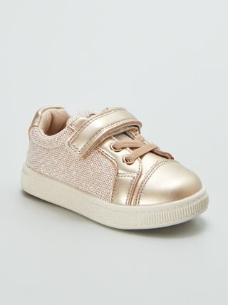 Lage sneakers met klittenband van twee materialen