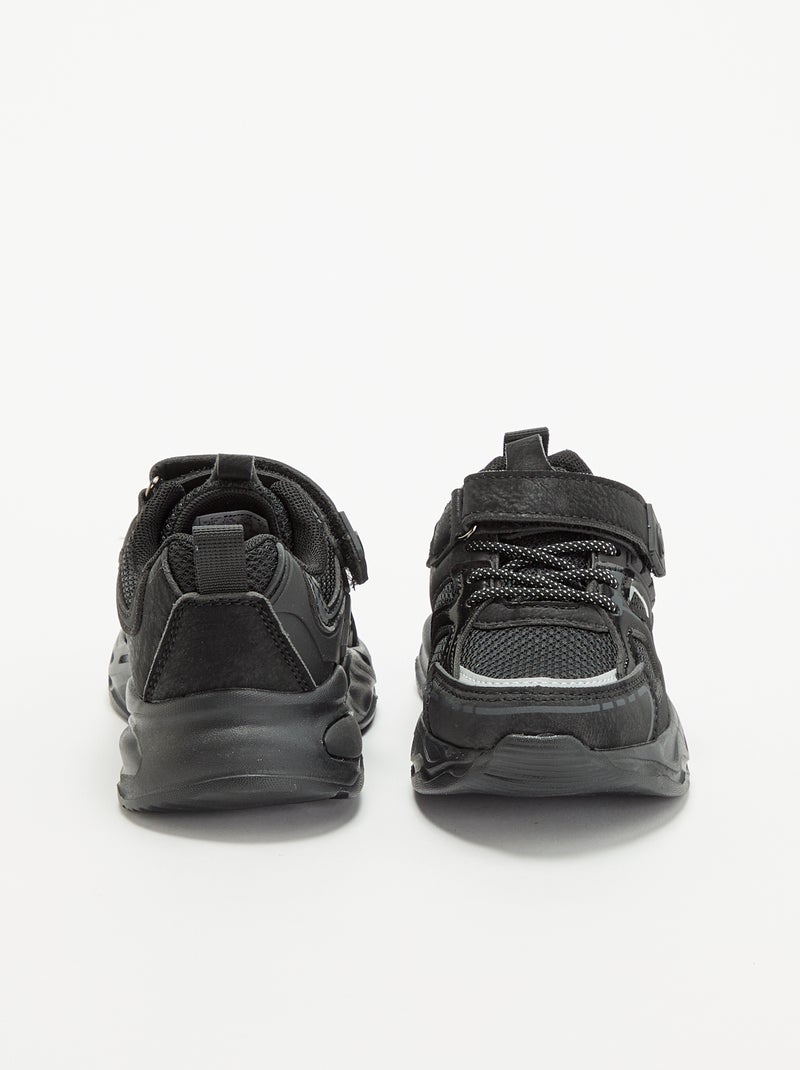 Lage sneakers met klittenbandsluiting + elastische veters Zwart - Kiabi
