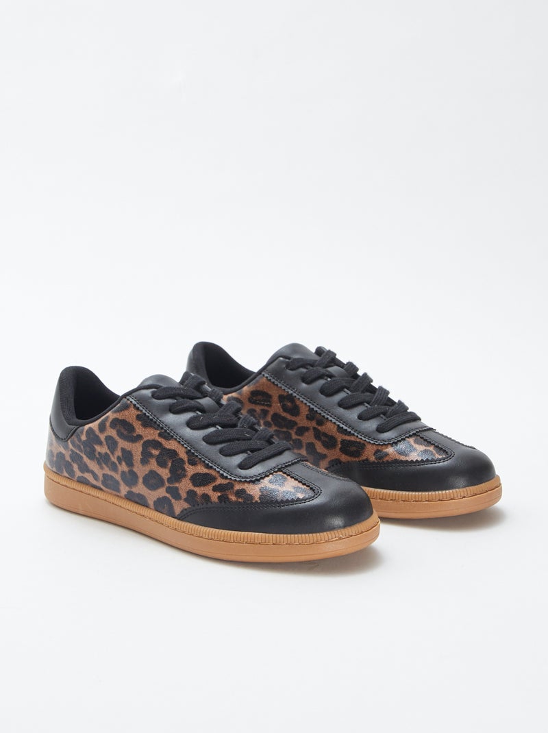 Lage sneakers met luipaardprint Bruin - Kiabi