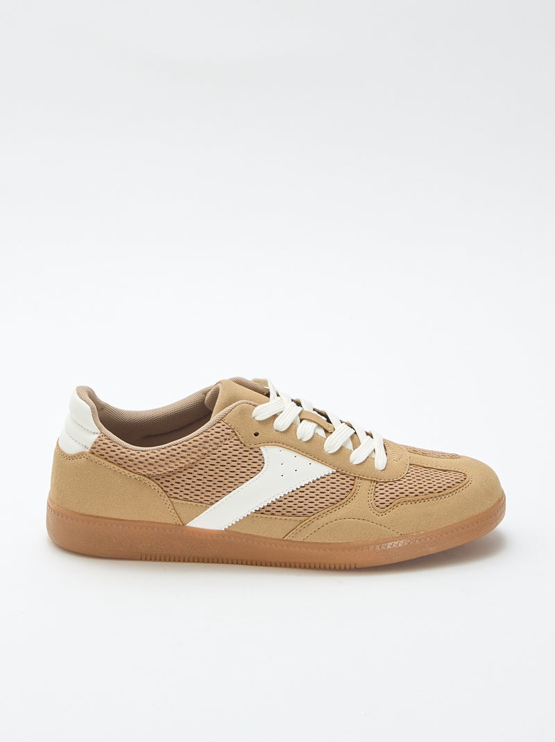 Lage sneakers met textiele details Bruin - Kiabi