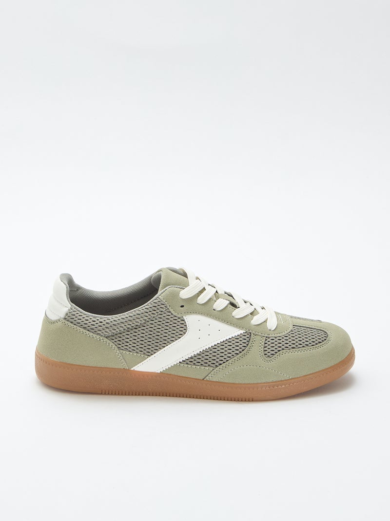 Lage sneakers met textiele details Groen - Kiabi