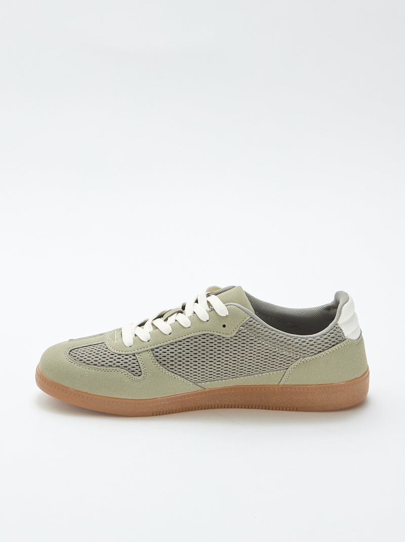 Lage sneakers met textiele details Groen - Kiabi