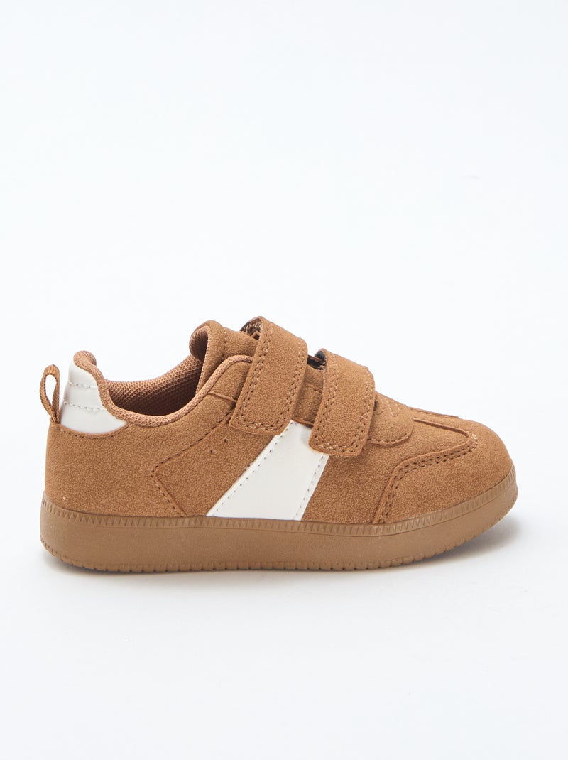 Lage sneakers met twee klittenbanden Bruin - Kiabi