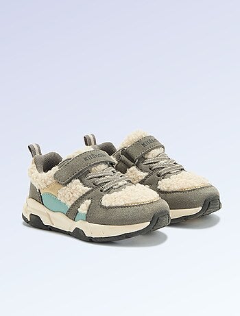 Kitchoun - Lage sneakers van suède-look stof en met schapenvachteffect