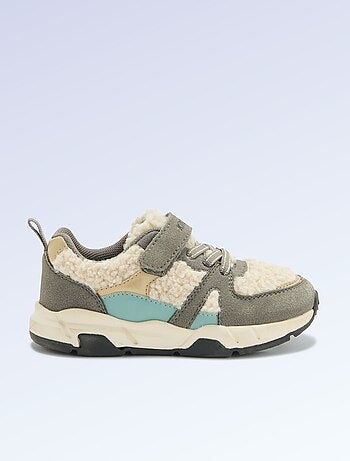 Kitchoun - Lage sneakers van suède-look stof en met schapenvachteffect