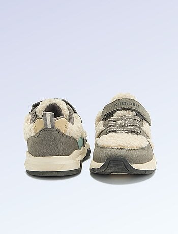 Kitchoun - Lage sneakers van suède-look stof en met schapenvachteffect