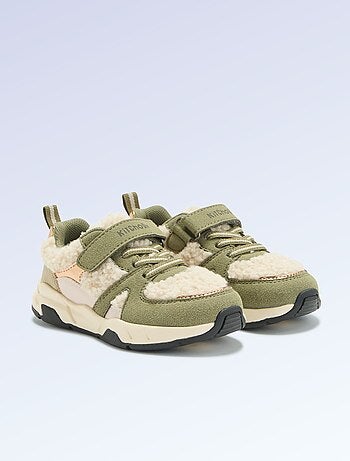 Kitchoun - Lage sneakers van suède-look stof en met schapenvachteffect