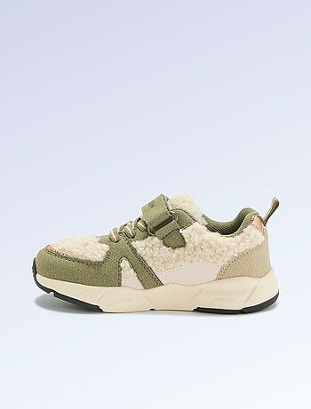 Kitchoun - Lage sneakers van suède-look stof en met schapenvachteffect