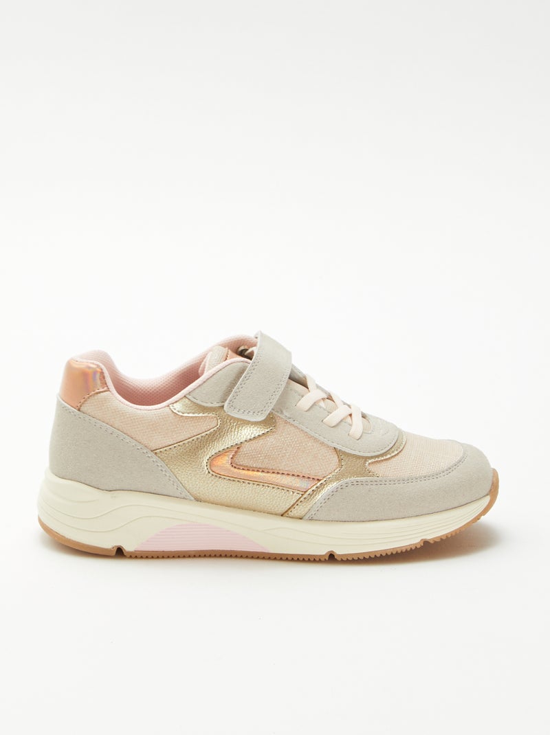 Lage sneakers van twee materialen Biege - Kiabi