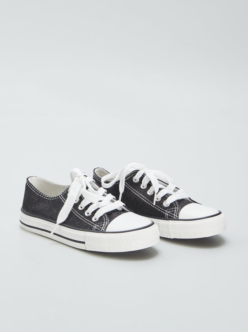 Lage stoffen sneakers met glitter zwart - Kiabi