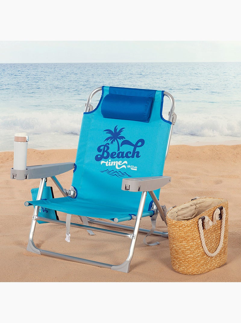 Lage strandstoel, 5 standen, 53x58x80 cm, met kussen en afneembare tas aktive Blauw - Kiabi