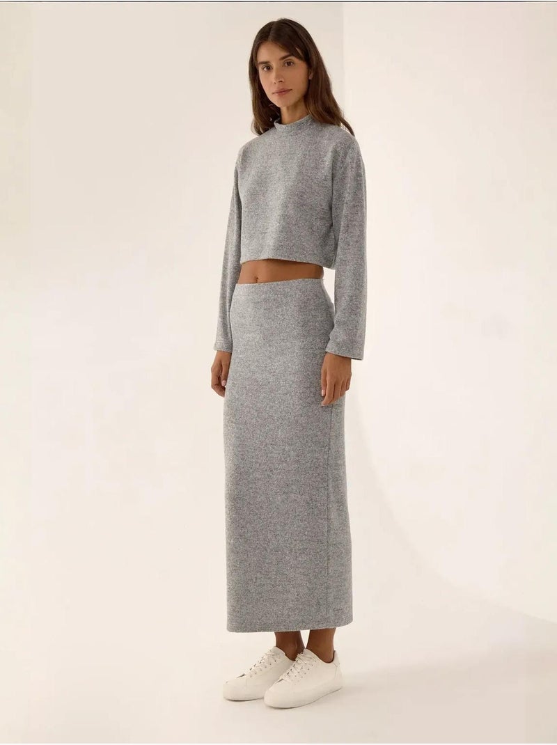 Lage taille gebreide bodycon maxi-rok Grijs - Kiabi