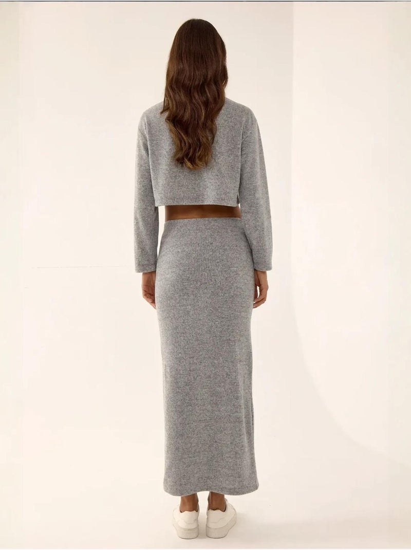 Lage taille gebreide bodycon maxi-rok Grijs - Kiabi