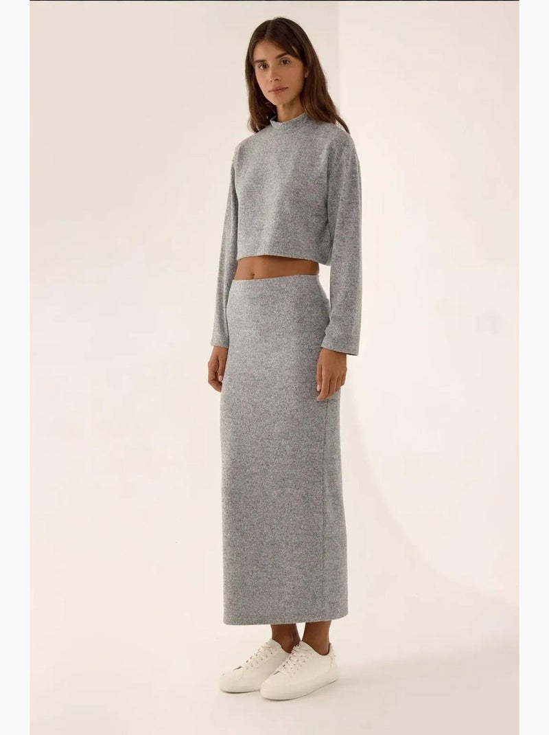 Lage taille gebreide bodycon maxi-rok hiccup Grijs - Kiabi