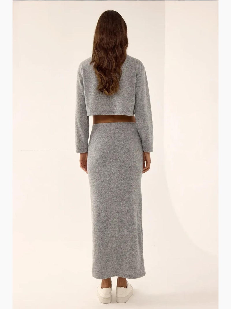 Lage taille gebreide bodycon maxi-rok hiccup Grijs - Kiabi