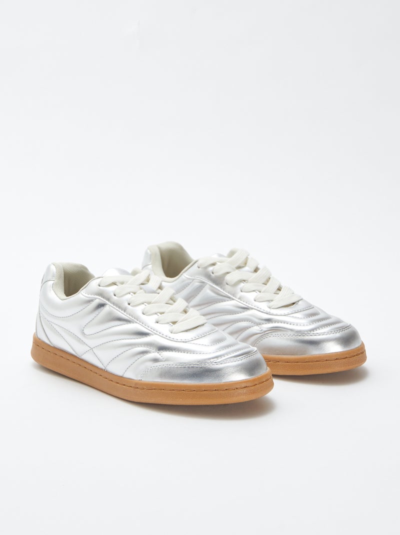 Lage zilverkleurige sneakers met textuur GRIJS - Kiabi