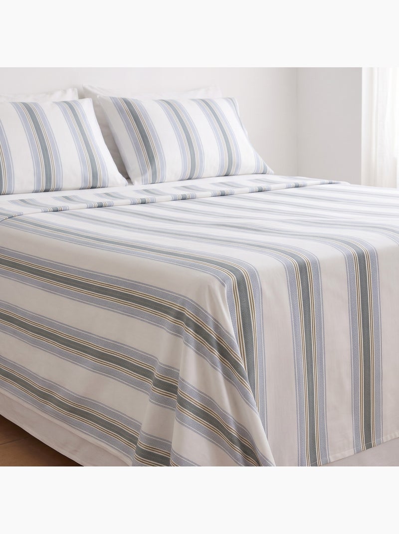 Lakenset 100% katoen met kussensloop/kussenslopen, brede strepen - gamusi. Blauw - Kiabi