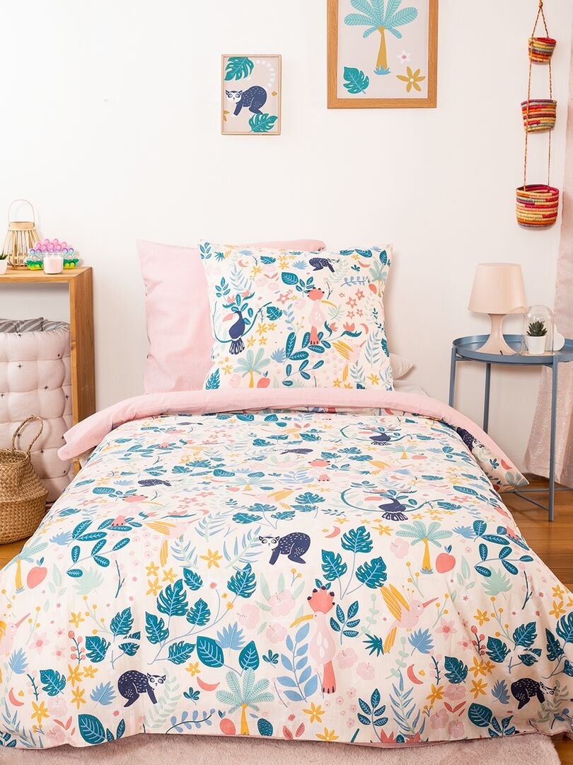 Lakenset met bloemmotief - 1-persoonsbed roze - Kiabi