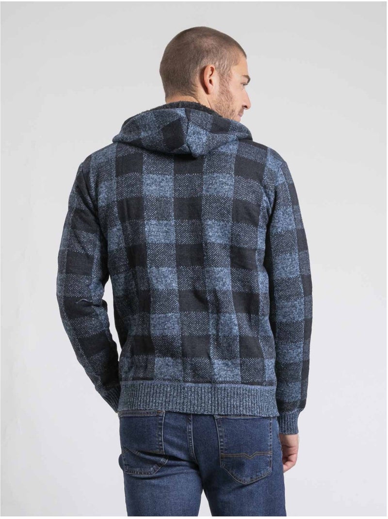 Lamacao geruit vest met capuchon en sherpa voering Blauw - Kiabi