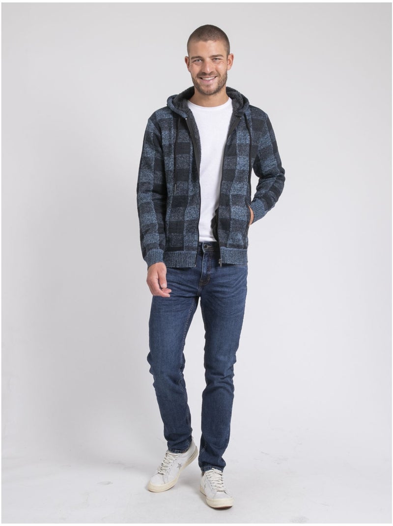 Lamacao geruit vest met capuchon en sherpa voering Blauw - Kiabi
