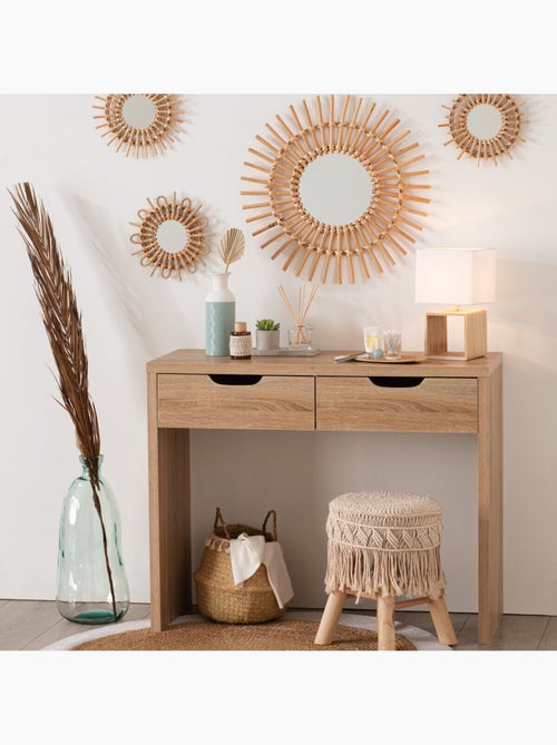 Lampe à poser en bois abat-jour en coton POJO - Kiabi Lampe à poser en bois abat-jour en coton POJO - Kiabi