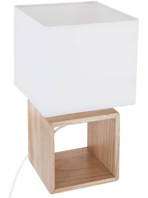 Lampe à poser en bois abat-jour en coton POJO - Kiabi Lampe à poser en bois abat-jour en coton POJO - Kiabi