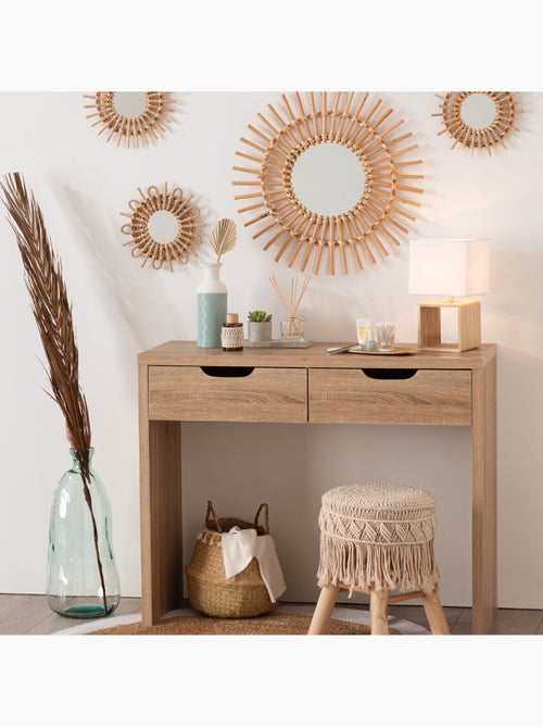 Lampe à poser en bois abat-jour en coton POJO - Kiabi Lampe à poser en bois abat-jour en coton POJO - Kiabi