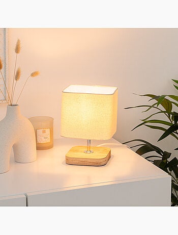 Lampe à poser en bois abat-jour en tissu TOXEY