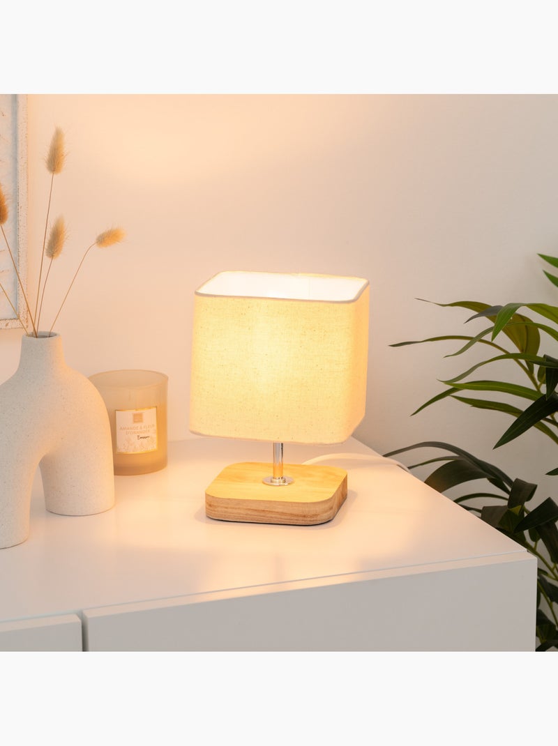 Lampe à poser en bois abat-jour en tissu TOXEY Ivoire - Kiabi