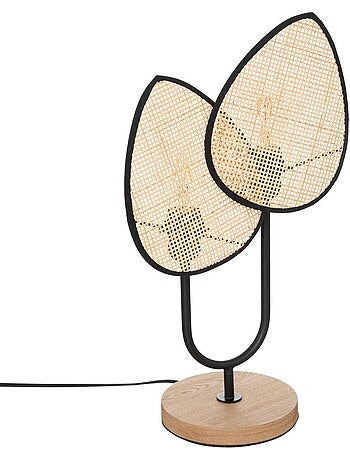 Lampe à poser en métal et rotin 2 ampoules olme