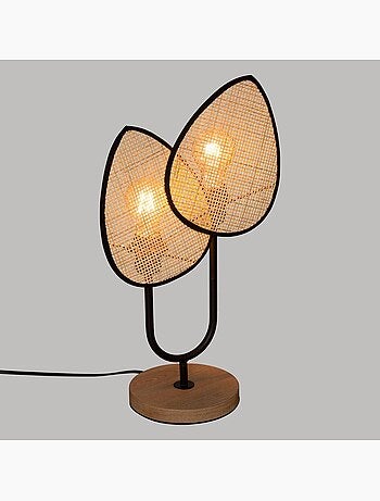 Lampe à poser en métal et rotin 2 ampoules olme
