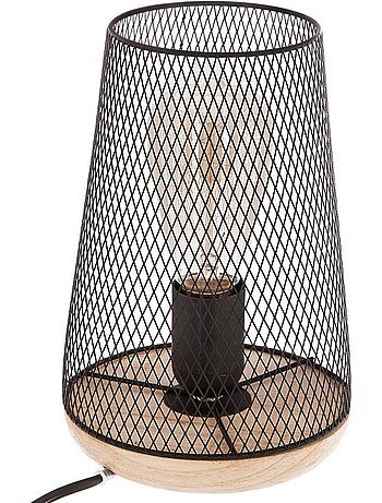 Lampe abat jour maille fer et bois industriel ZELY
