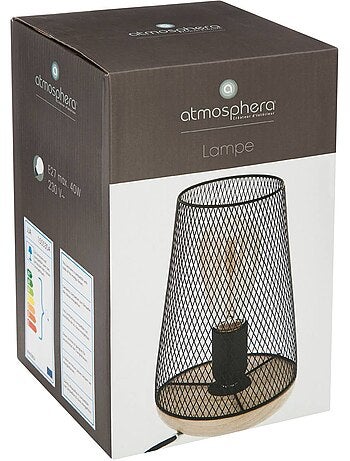 Lampe abat jour maille fer et bois industriel ZELY