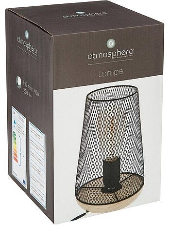 Lampe abat jour maille fer et bois industriel ZELY