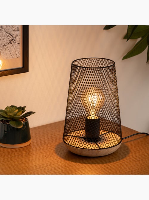 Lampe abat jour maille fer et bois industriel ZELY - Kiabi Lampe abat jour maille fer et bois industriel ZELY - Kiabi