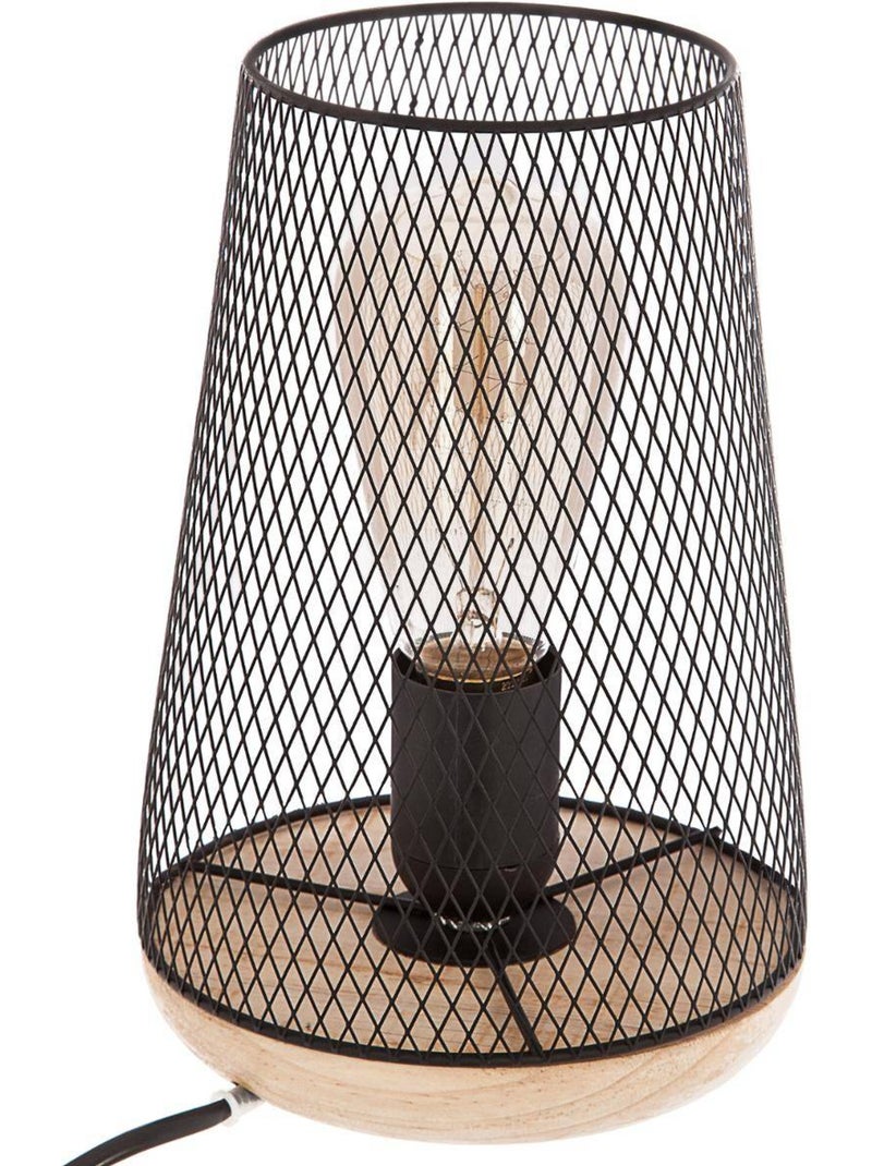 Lampe abat jour maille fer et bois industriel ZELY Noir - Kiabi