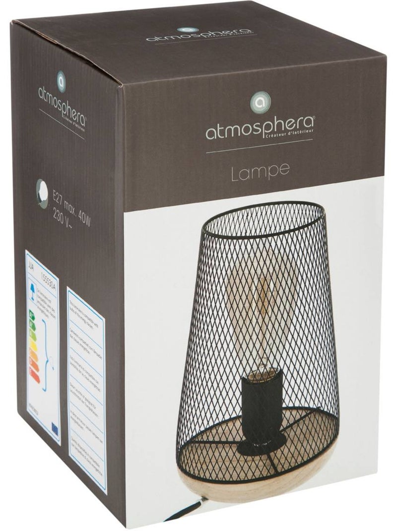 Lampe abat jour maille fer et bois industriel ZELY Noir - Kiabi