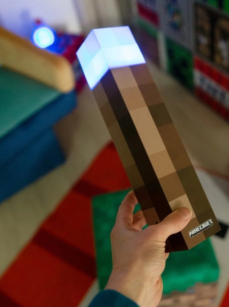 Lampe torche LED rechargeable par usb - 4 couleurs + support mural 'Roba' - Minecraft Marron - Kiabi